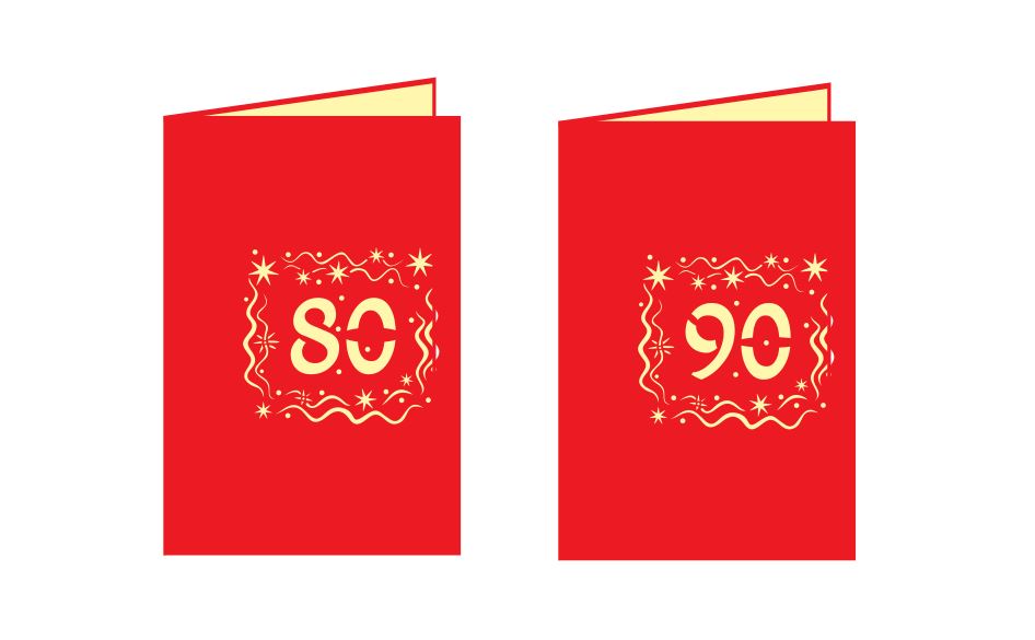 80 and 90 birthday decade pop up card coverss