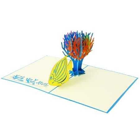Angelfish and coral reef pop up card