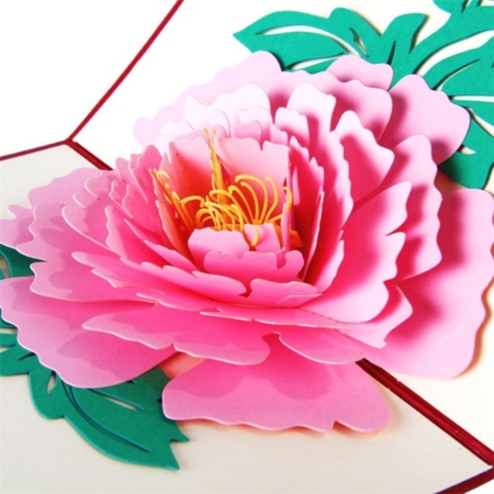 eonies come in all colors except blue, and the sugary PINK peony is the most fragrant. Our card shows a luscious pink peony so lifelike you can almost smell it.