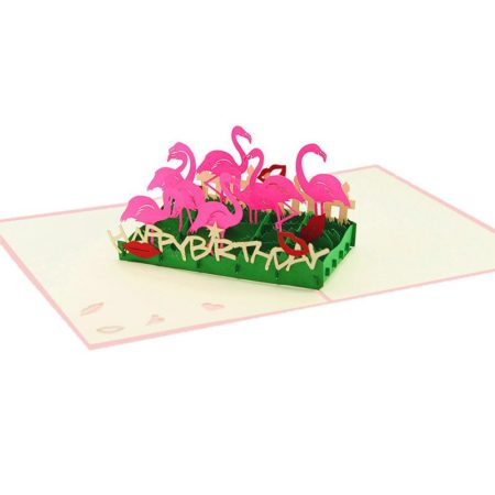Flamingo birthday pop up card open