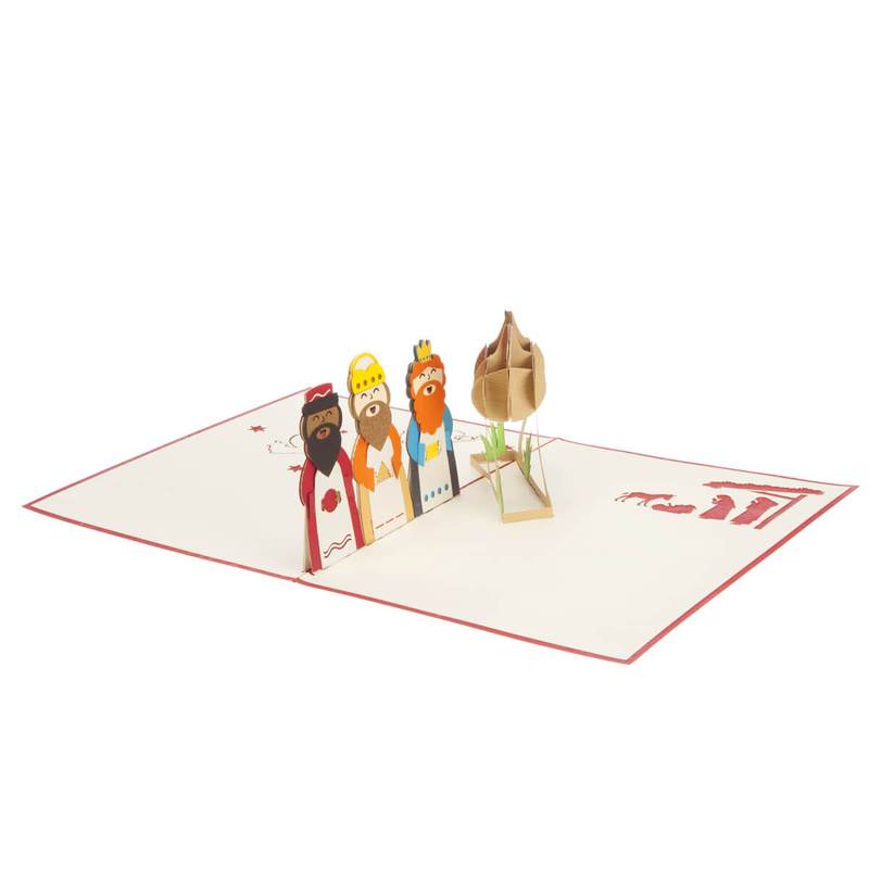 Three Kings Christmas Pop Up Card 180 Degrees Open 800x800