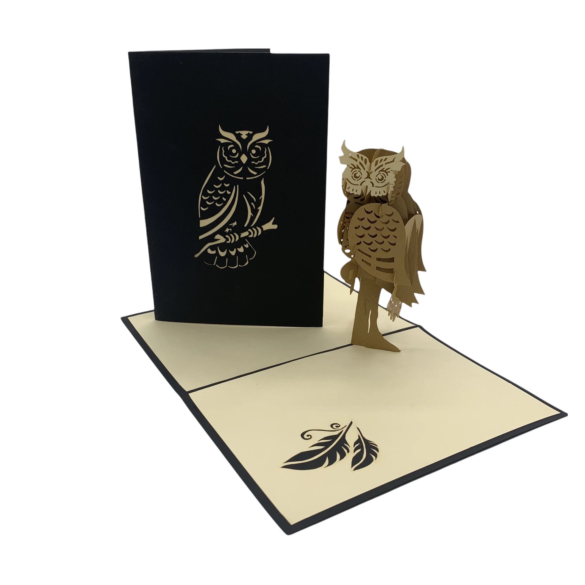 horned owl pop up card and cover