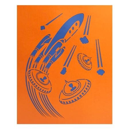 SPACESHIP WITH FLYING SAUCERS ~ Pop Up Card