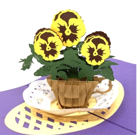 Pansy flowers pop up card detail