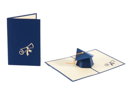 Graduation cap with blue cover pop up card, wbg