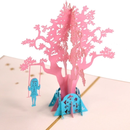 Blue Girl And Pink Tree