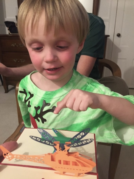 Jace and Orange Toy Helicopter pop up card
