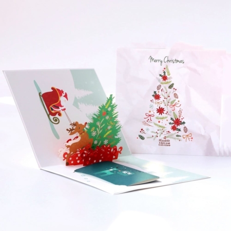 Merry Christmas Scene with Reindeer New Year Note open and cover