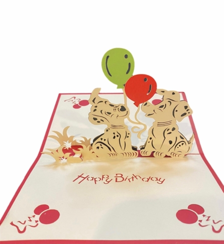 Happy Birthday Puppy Love Spotted Dogs with Balloons detail open