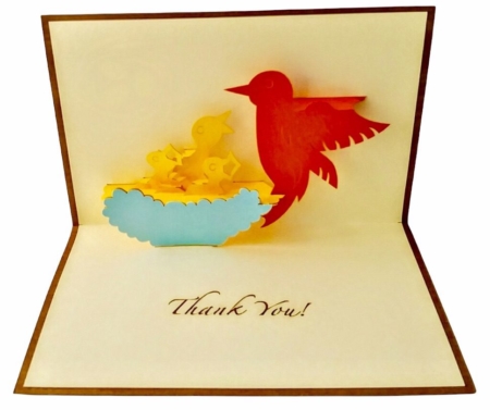 bird and chicks thank You 3D Pop Up Greeting Cards Print