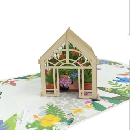 Greenhouse pop up card for gardener with green thumb