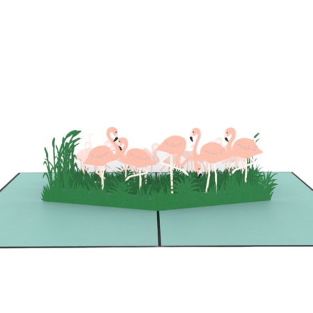 Tickled Pink Flamingos pop up card open