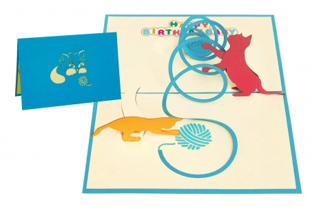 cute cats playing with yarn pop up birthday card and cover