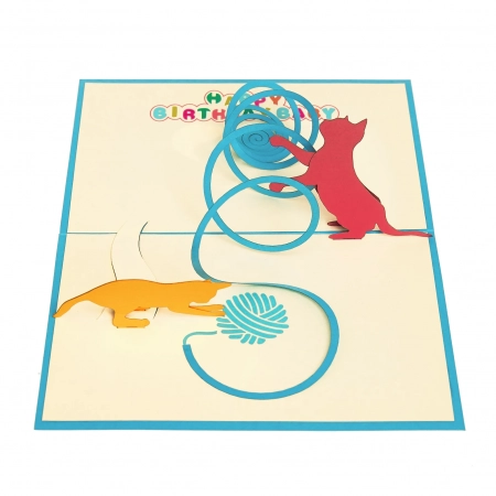 Cats playing with yarn pop up birthday card
