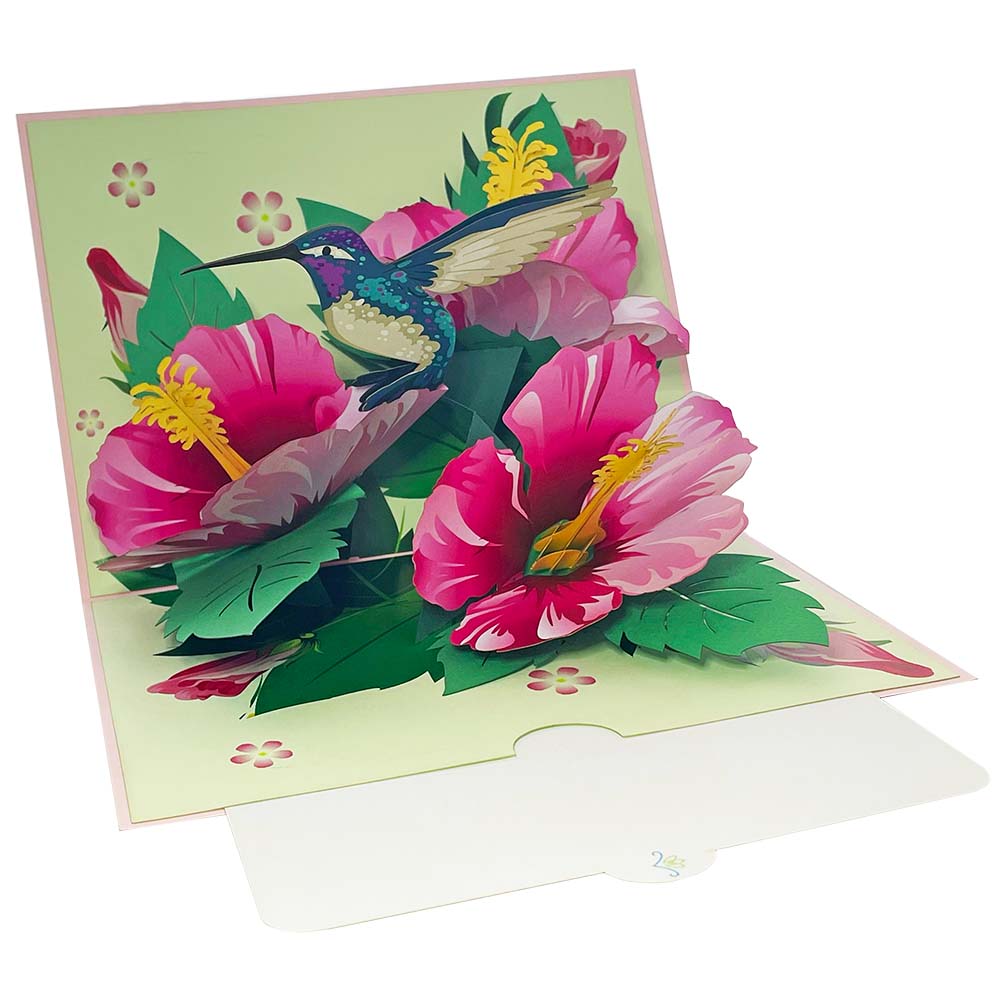Hummingbird Hibiscus Pop Up Card with Note Sm