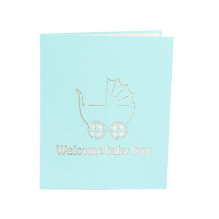 WELCOME BABY BOY ~ Blue Carriage Pop Up Card
