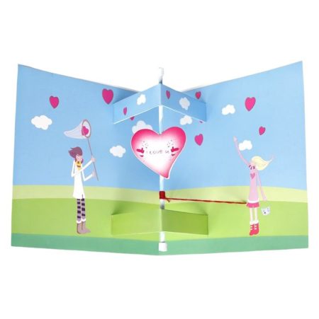 Catching hearts twirly pop up card