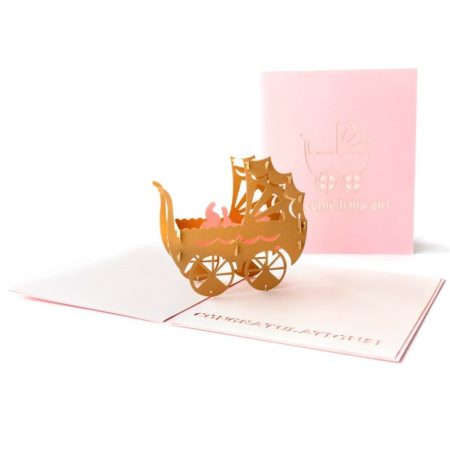 Welcome Baby Girl carriage pop up card