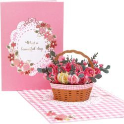 What a Beautiful Day Basket of Roses pop up card with cover