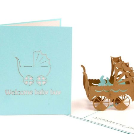 Welcome baby boy baby carriage and cover
