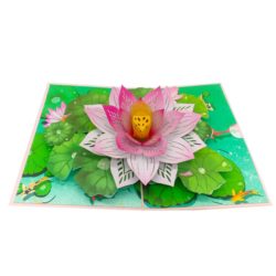 sacred lotus pop up card with pull out note open