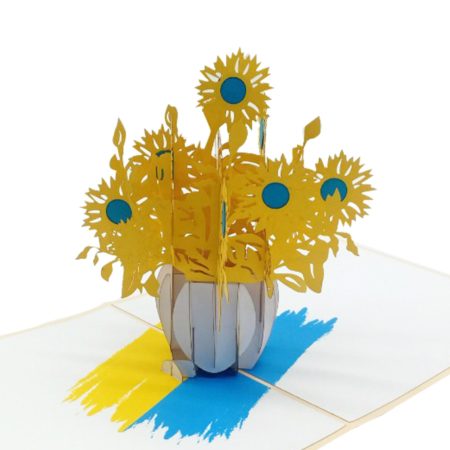 Ukraine Sunflowers pop up card detail slant - V-C